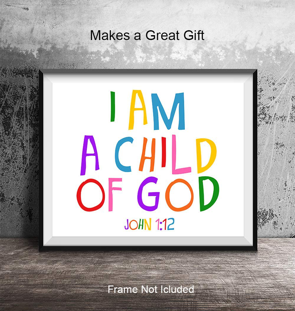 Scripture Bible Verse Wall Decor - Christian Wall Art for Kids Room, Boys, Girls Bedroom, Church Bible Study, Sunday School - Religious Gifts for Children - Inspirational Child of God Poster Print
