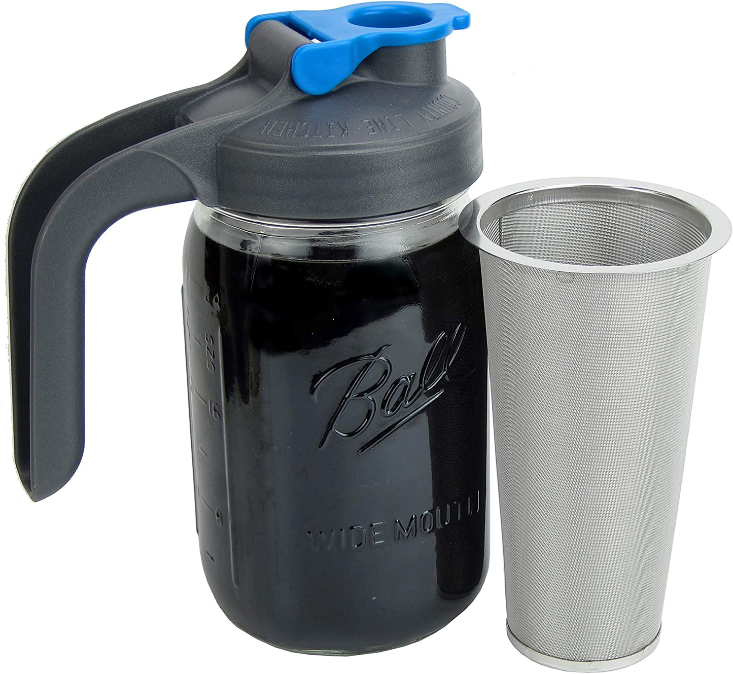 County Line Kitchen Durable Cold Brew Mason Jar Coffee Maker. Glass Jar, Stainless Steel Filter, Flip Cap Lid