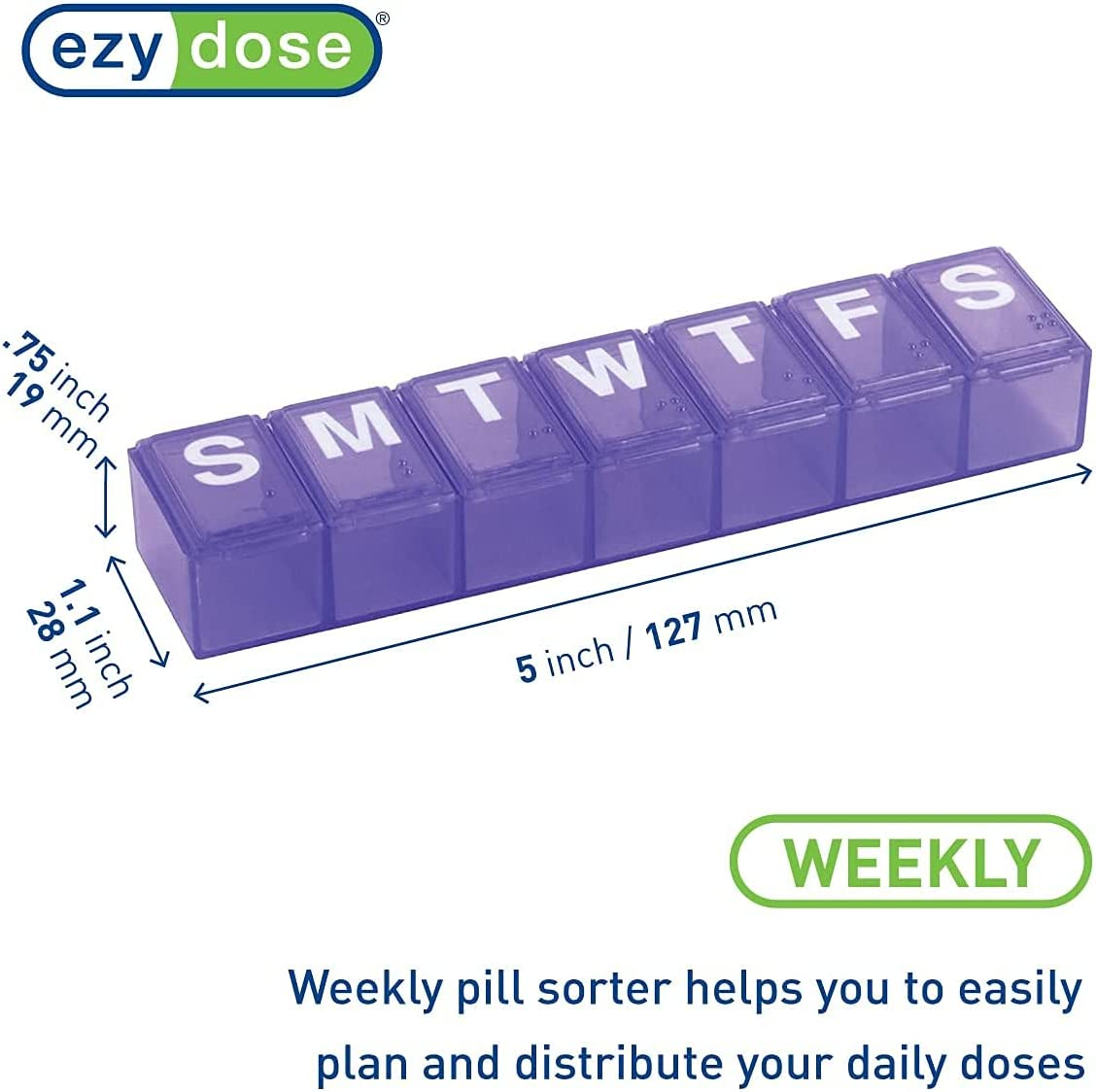 Ezy Dose Weekly (7-Day) Pill Organizer, Vitamin Case, and Medicine Box, Small Compartments, Color May Vary