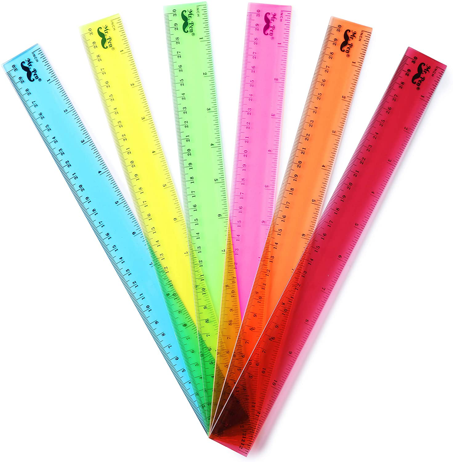 Mr. Pen- Rulers, Rulers 12 Inch, 6 Pack, Assorted Colors, Kids Ruler for School, Rulers for Kids, Ruler with Centimeters and Inches, Plastic Rulers, Kids Ruler, School Ruler, Standard Ruler, Clear