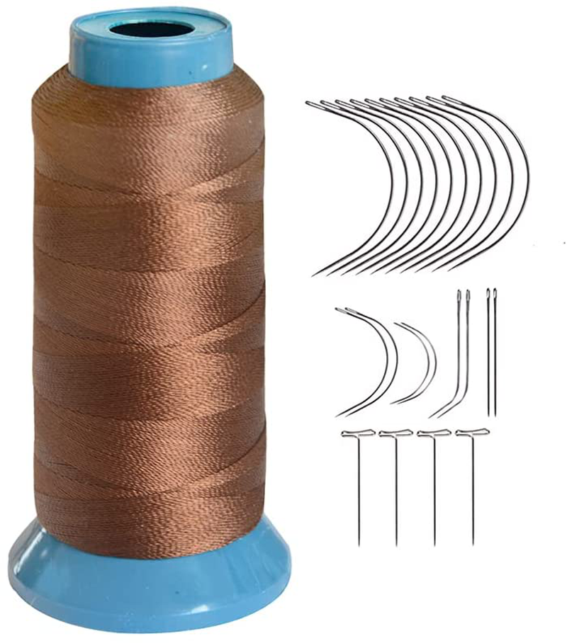 Weaving Thread High Strength Polyster Thread Size 210 D with 12 pcs of 9cm-C Type Needles/Curved hair Needles for Sew
