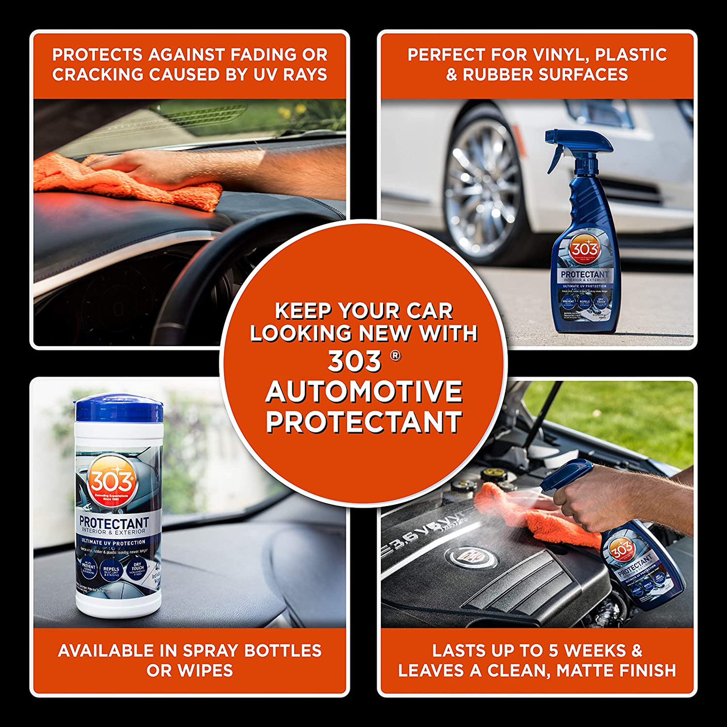 303 Protectant - Automotive Interior And Exterior - Ultimate UV Protection - Helps Prevent Fading And Cracking - Repels Dust, Lint, And Staining - Non Greasy Finish, 16 fl. oz. (30382CSR)