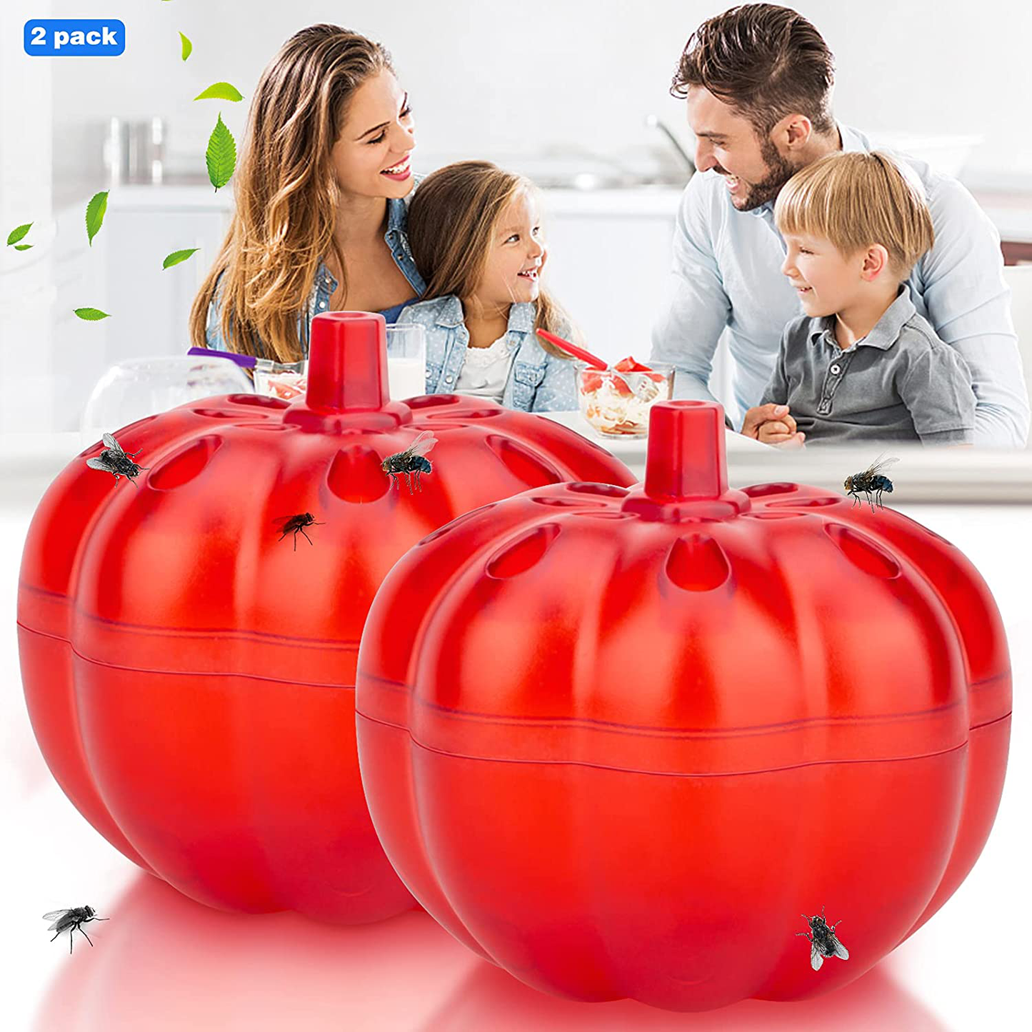 Burxoe Fruit Fly Trap,Reusable Fruit Fly Traps for Kitchen, Fruit Fly Traps Indoor Sticky, Fly Trap Refill,Fly Catcher for Food Areas Safe Non-Toxic Odorless 2 Packs Pumpkin Shape