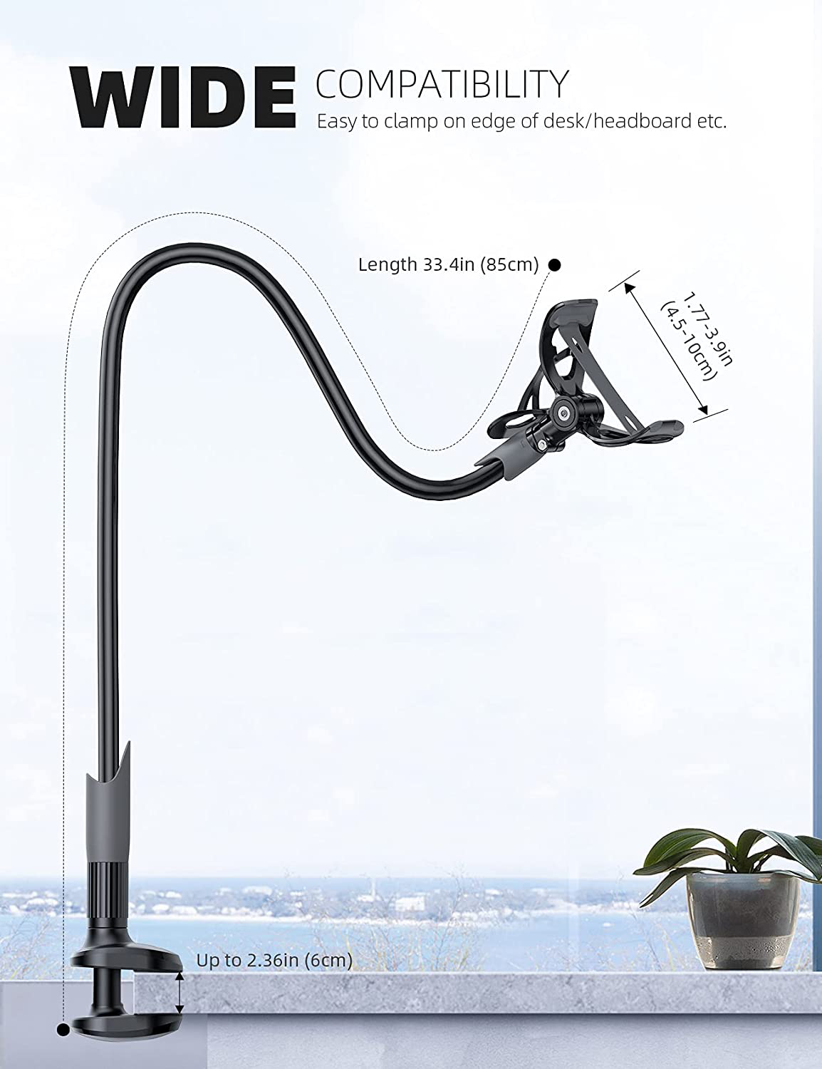Phone Holder Bed Gooseneck Mount - Lamicall Cell Phone Clamp Clip for Desk, Flexible Lazy Long Arm Headboard Bedside, Overhead Mount Stand, Compatible with Phone 12 Mini 11 Pro Xs Max XR X 8 7 6 Plus
