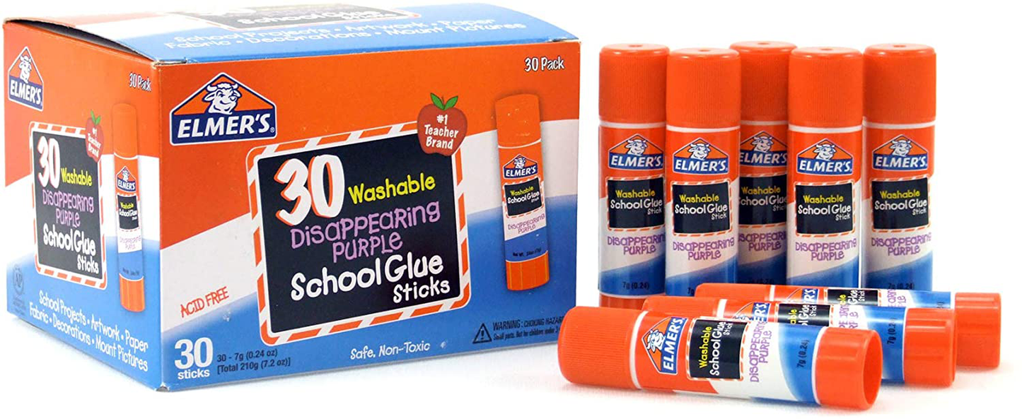 Elmer's Disappearing Purple School Glue, Washable, 30 Pack, 0.24-ounce sticks