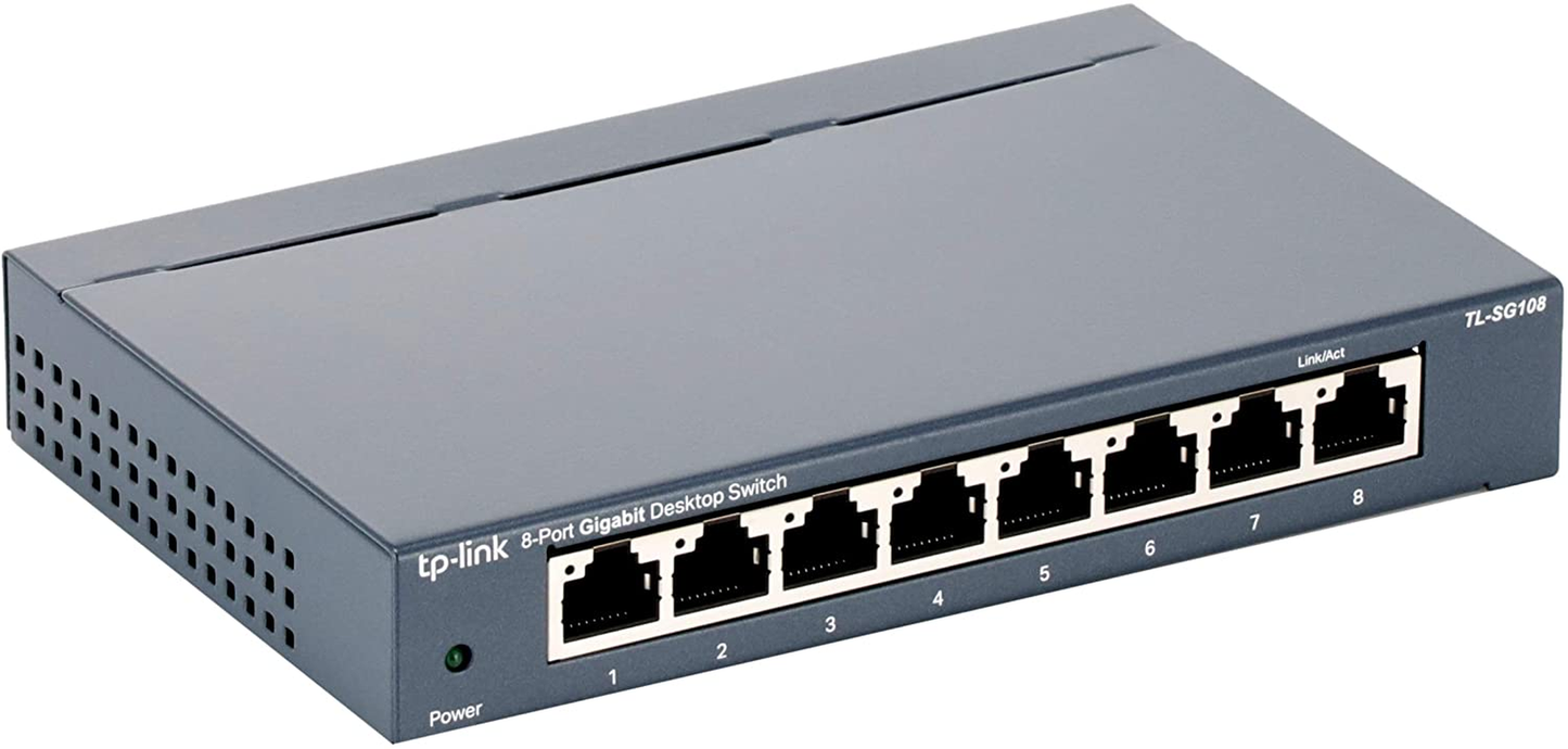 Tp-Link TL-SG108 | 8 Port Gigabit Unmanaged Ethernet Network Switch, Ethernet Splitter | Plug & Play | Fanless Metal Design | Shielded Ports | Traffic Optimization | Limited Lifetime Protection