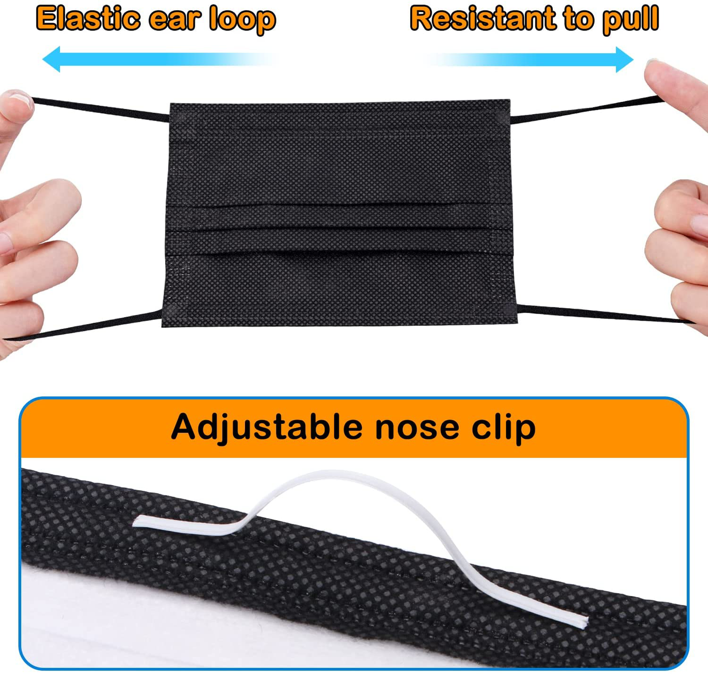 100 Pcs Disposable Face Masks, Black Disposable Face Masks, 3 Layer Black Face Mask