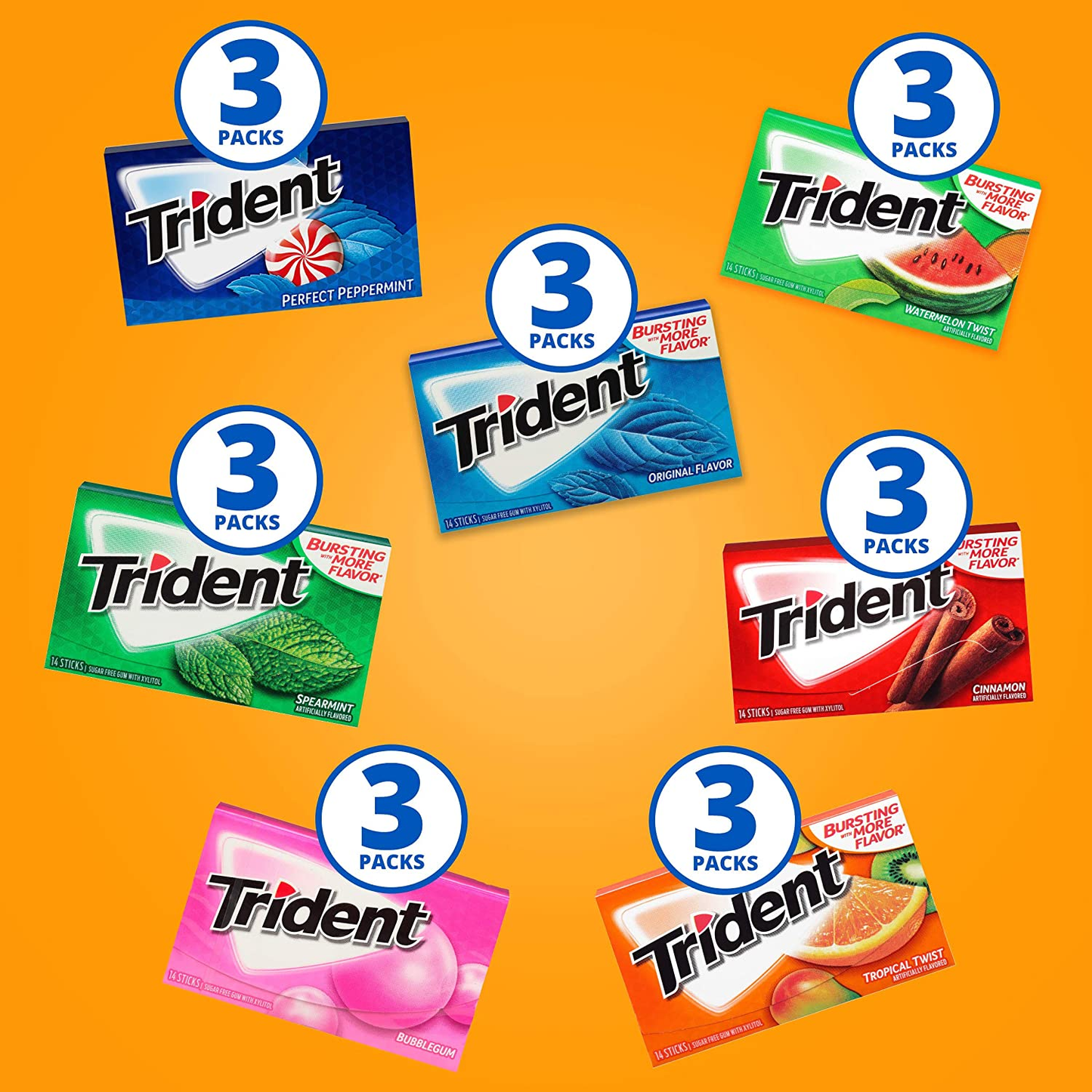 Trident Sugar Free Gum Variety Pack, 21 Packs of 14 Pieces (294 Total Pieces)