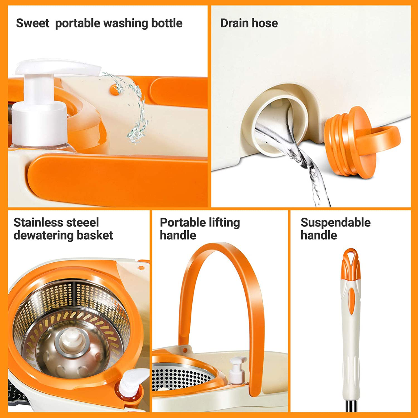 MASTERTOP Spin Mop and Bucket with Wringer Set, Floor Cleaning System, Easy Wring Foot Pedal, Stainless Steel Mop Handle, 5 Microfiber Refills, 5 Cleaning Clothes, Hardwood Laminate Tiles