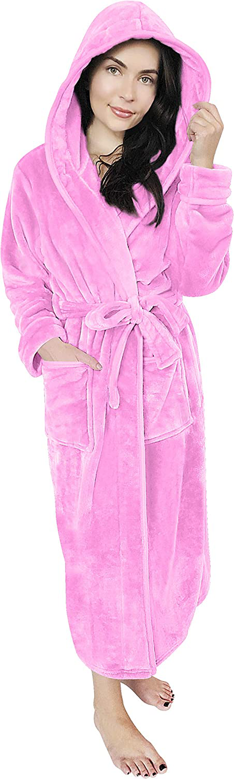 NY Threads Women Fleece Hooded Bathrobe - Plush Long Robe