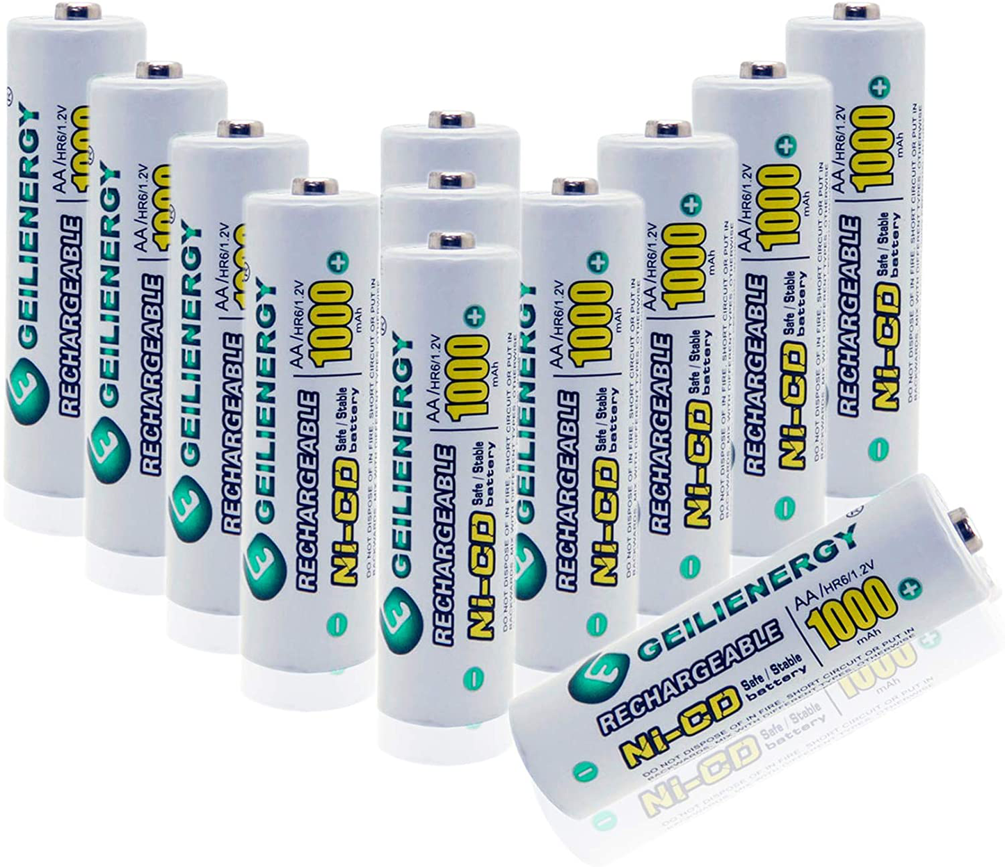 GEILIENERGY Solar Light AA Ni-CD 1000mAh Rechargable Batteries,AA Rechargeable Batteries for Solar Lights Solar Lamp(Pack of 12)