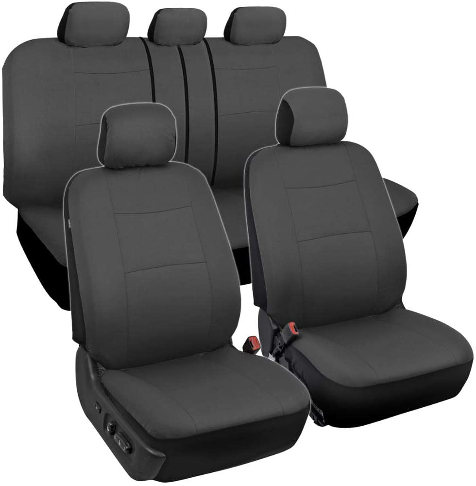BDK PolyPro Car Seat Covers Full Set Front and Rear Split Bench Protection, Easy Install with Two-Tone Accent, Universal Fit for Auto Truck Van SUV