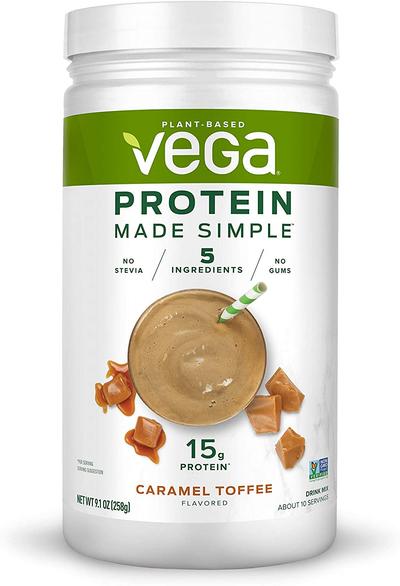 Vega Protein Made Simple - Caramel Toffee (10 Servings), 9.1 Oz - Delicious Plant Based Healthy Vegan Protein Powder - Stevia, Dairy & Gluten Free, Non GMO, No Gums