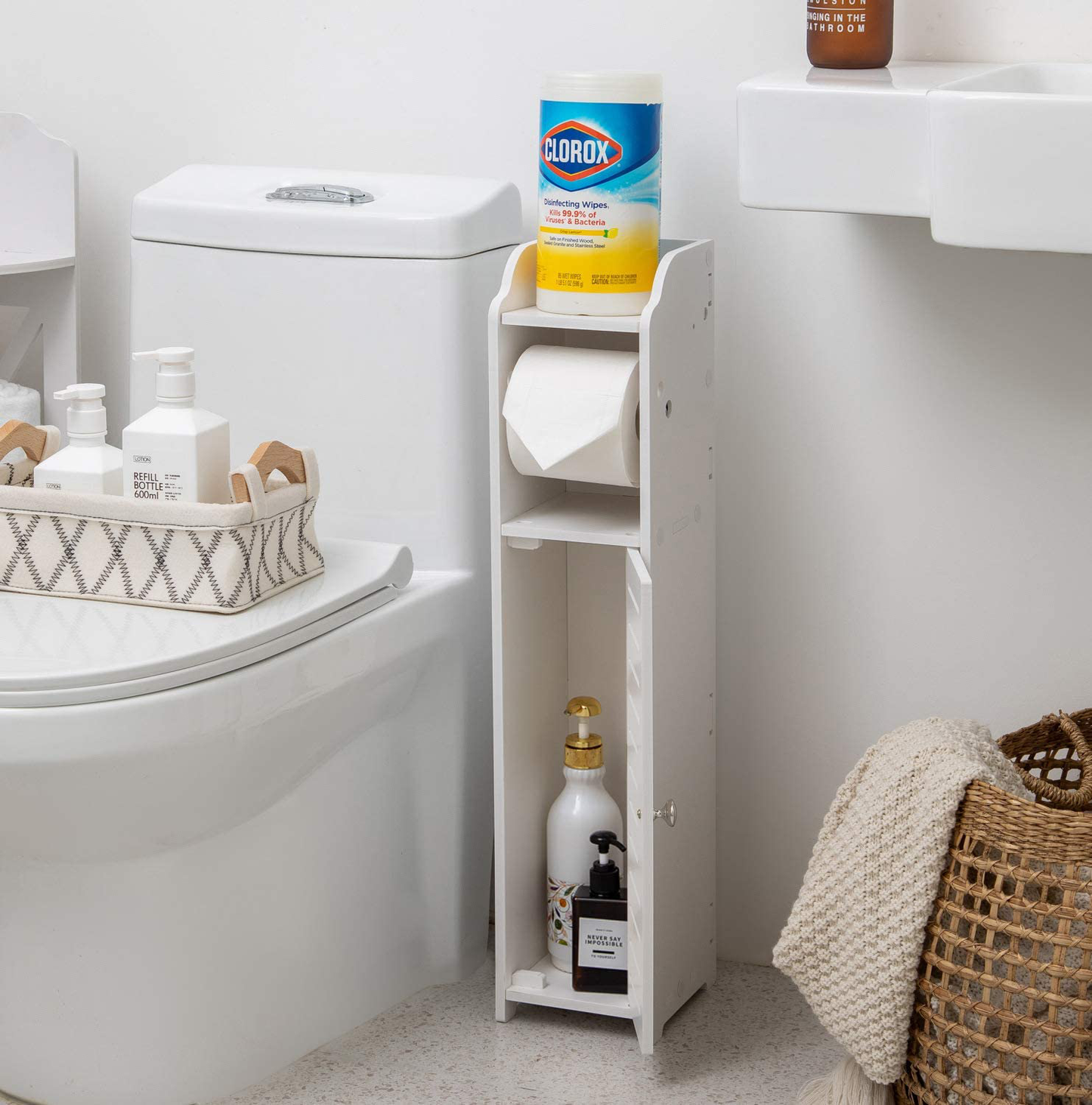 Bathroom Storage Cabinet Bath Tissue Holder with Toilet Paper Holder Insert, Tiny Nightstand for Small Spaces