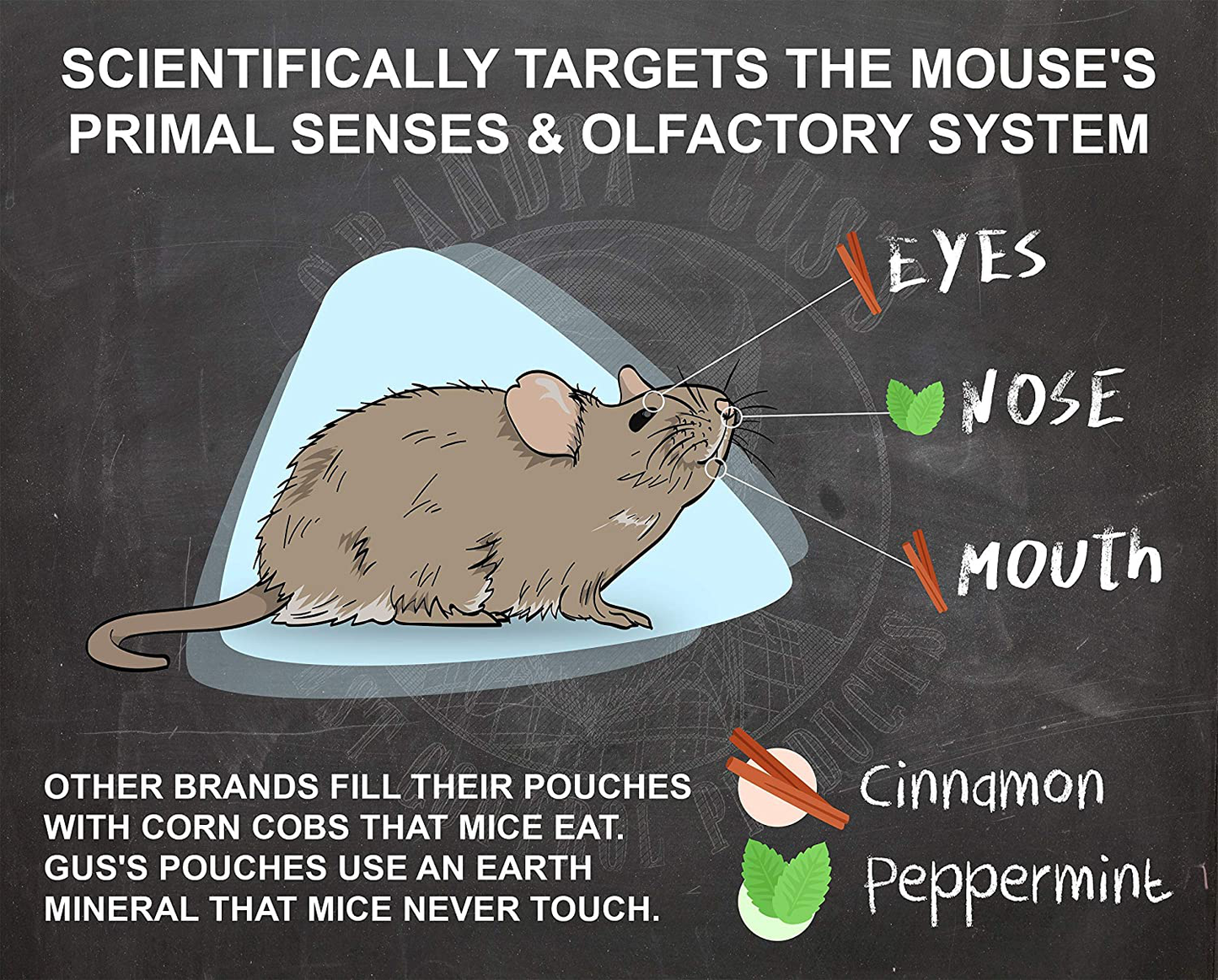 Grandpa Gus's Mouse Repellent, Natural Cinnamon & Peppermint Oil For Large Indoor & Multiple Implements/Vehicles, Absorb Odors