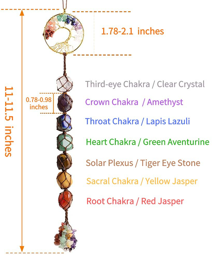 Tree of Life Chakra Stones Healing Crystals Feng Shui Hanging Ornament 7 Chakra Wall Ornament Meditation Hanging Ornament Window Ornament for Home Decor Party Decor