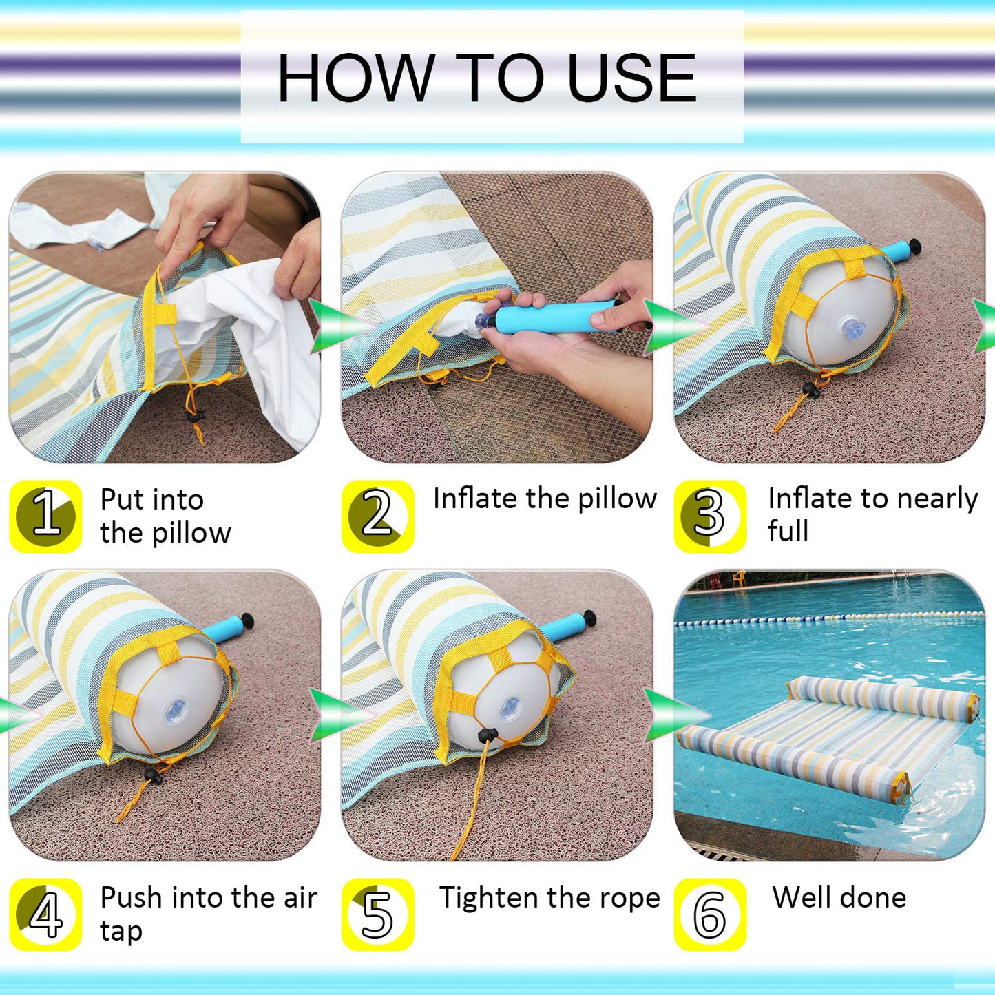 FindUWill 2-Pack Premium Swimming Pool Float Hammock, Multi-Purpose Inflatable Hammock (Saddle, Lounge Chair, Hammock, Drifter), Water Hammock Lounge (RoyalBlue and GreenYellow)