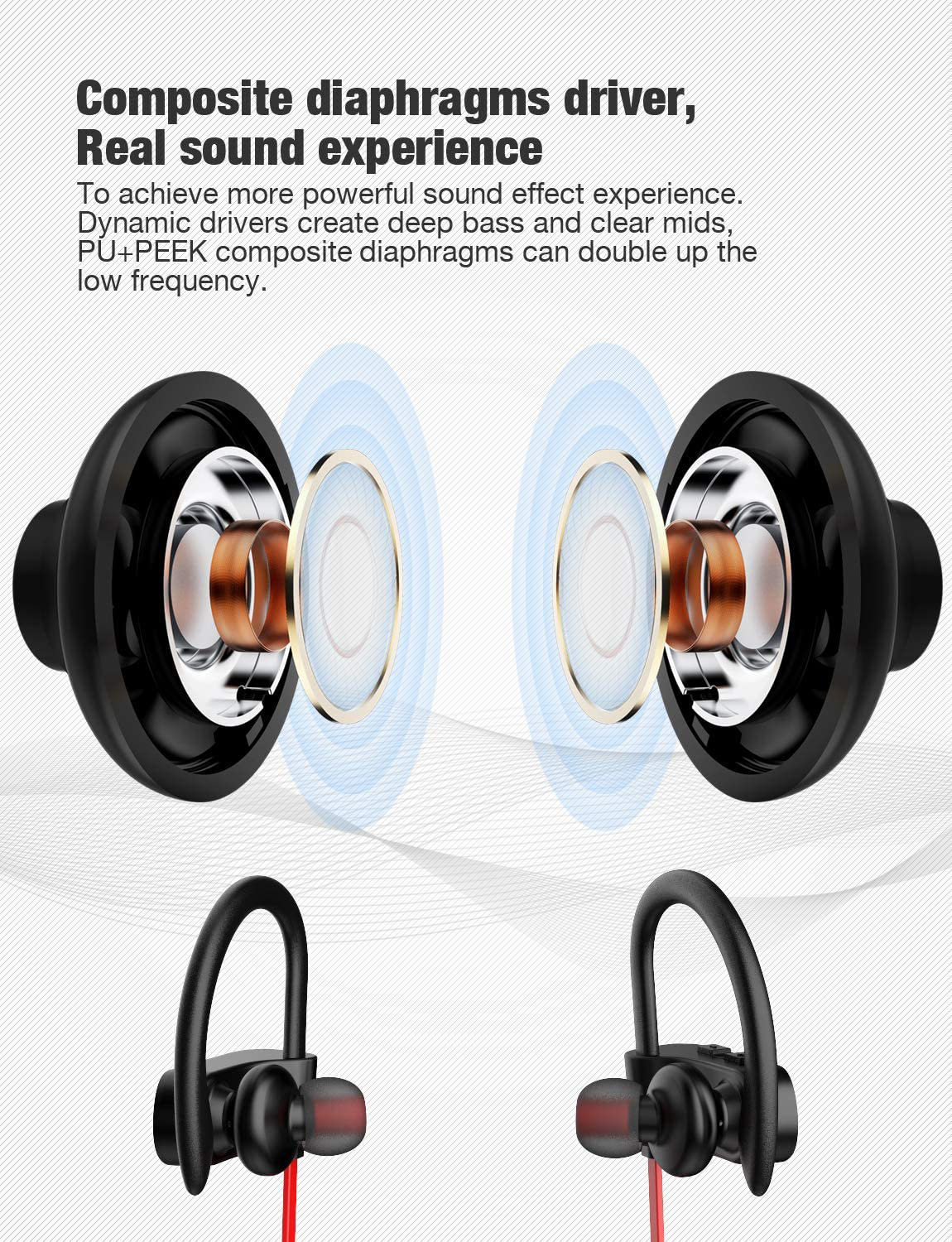 Otium Bluetooth Headphones,Wireless Earbuds IPX7 Waterproof Sports Earphones with Mic HD Stereo Sweatproof in-Ear Earbuds Gym Running Workout 8 Hour Battery Noise Cancelling Headsets