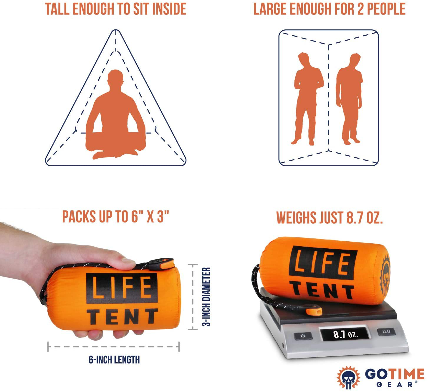 Go Time Gear Life Tent Emergency Survival Shelter – 2 Person Emergency Tent – Use as Survival Tent, Emergency Shelter, Tube Tent, Survival Tarp - Includes Survival Whistle & Paracord