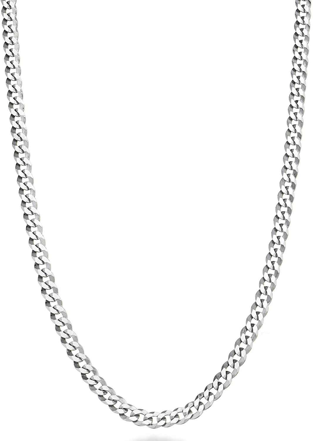 Miabella Solid 925 Sterling Silver Italian 3.5Mm Diamond Cut Cuban Link Curb Chain Necklace for Women Men