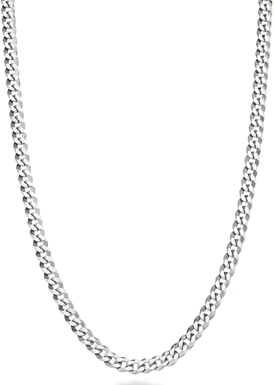 Miabella Solid 925 Sterling Silver Italian 3.5Mm Diamond Cut Cuban Link Curb Chain Necklace for Women Men