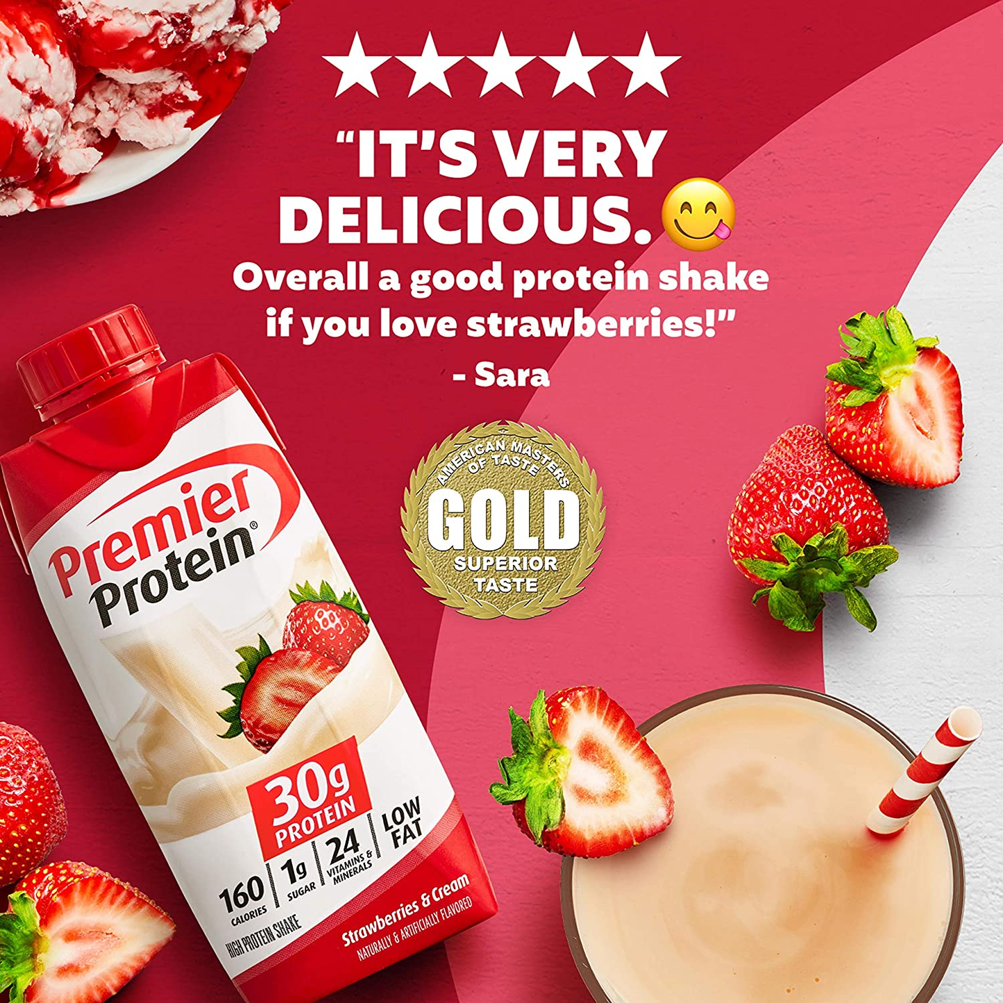 Premier Protein 30G Protein Shakes, Strawberries & Cream 11 Fluid Ounces (Pack of 4)
