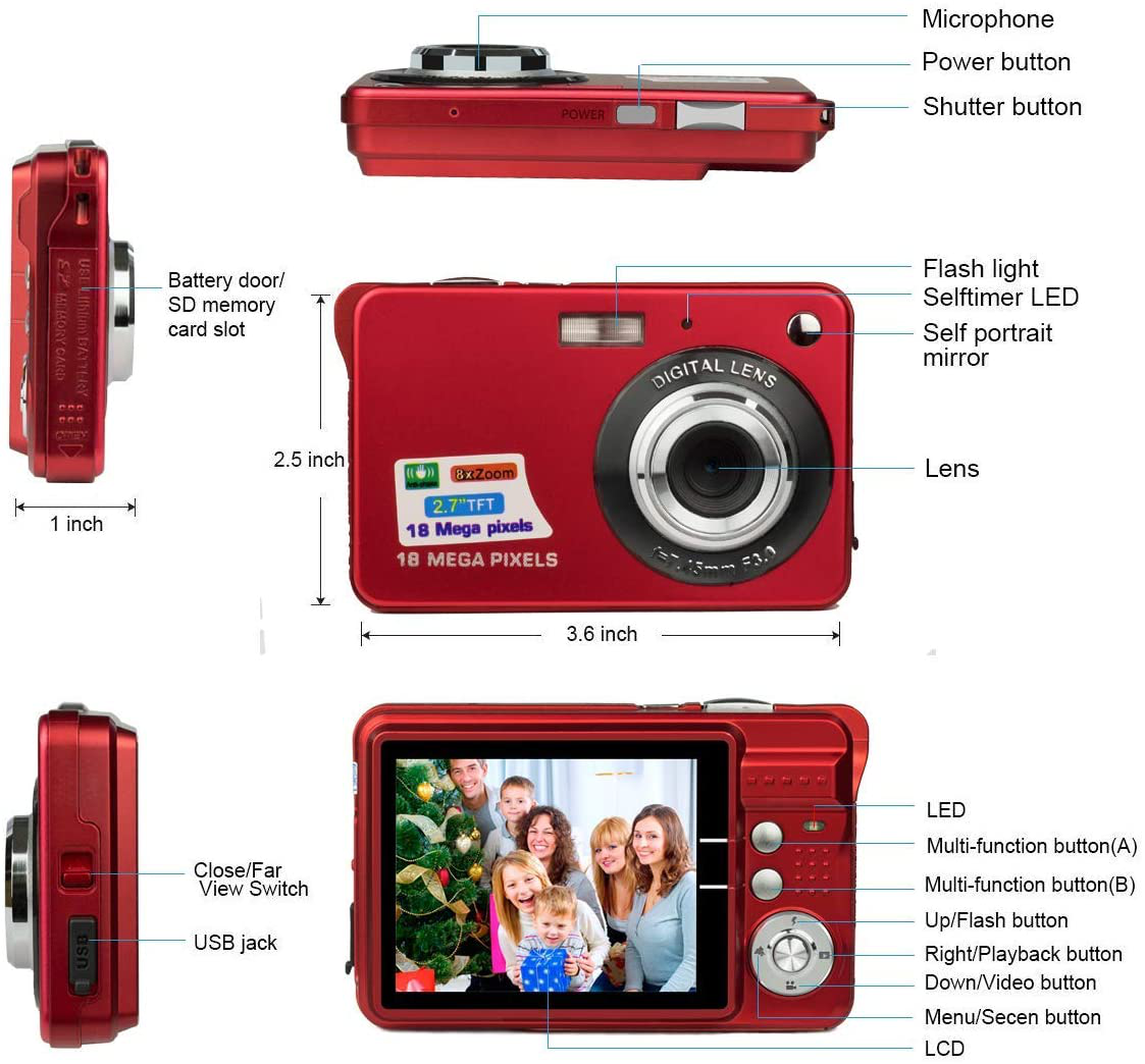 HD Mini Digital Cameras, Point and Shoot Digital Cameras for Photography Kids Teenagers - Travel, Camping, Gifts