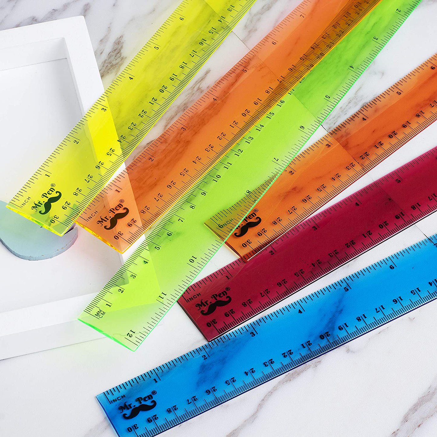 Mr. Pen- Rulers, Rulers 12 Inch, 6 Pack, Assorted Colors, Kids Ruler for School, Rulers for Kids, Ruler with Centimeters and Inches, Plastic Rulers, Kids Ruler, School Ruler, Standard Ruler, Clear