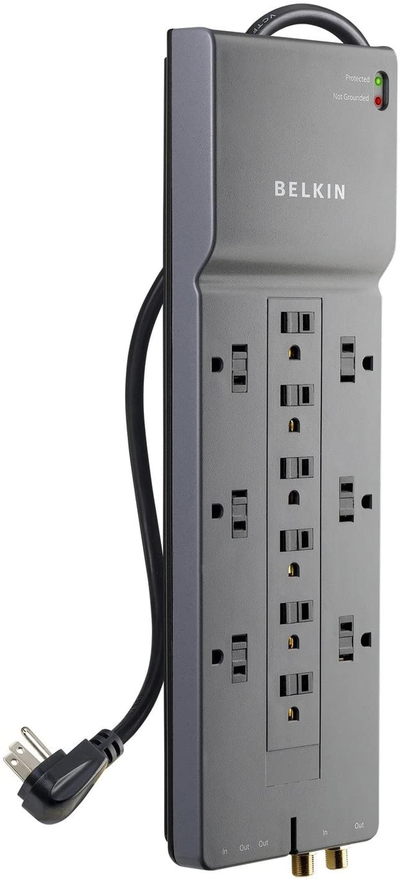 Belkin Power Strip Surge Protector Long Flat Plug Heavy Duty Extension Cord for Home, Office, Travel, Computer Desktop, Laptop & Phone Charging Brick (3,940 Joules)