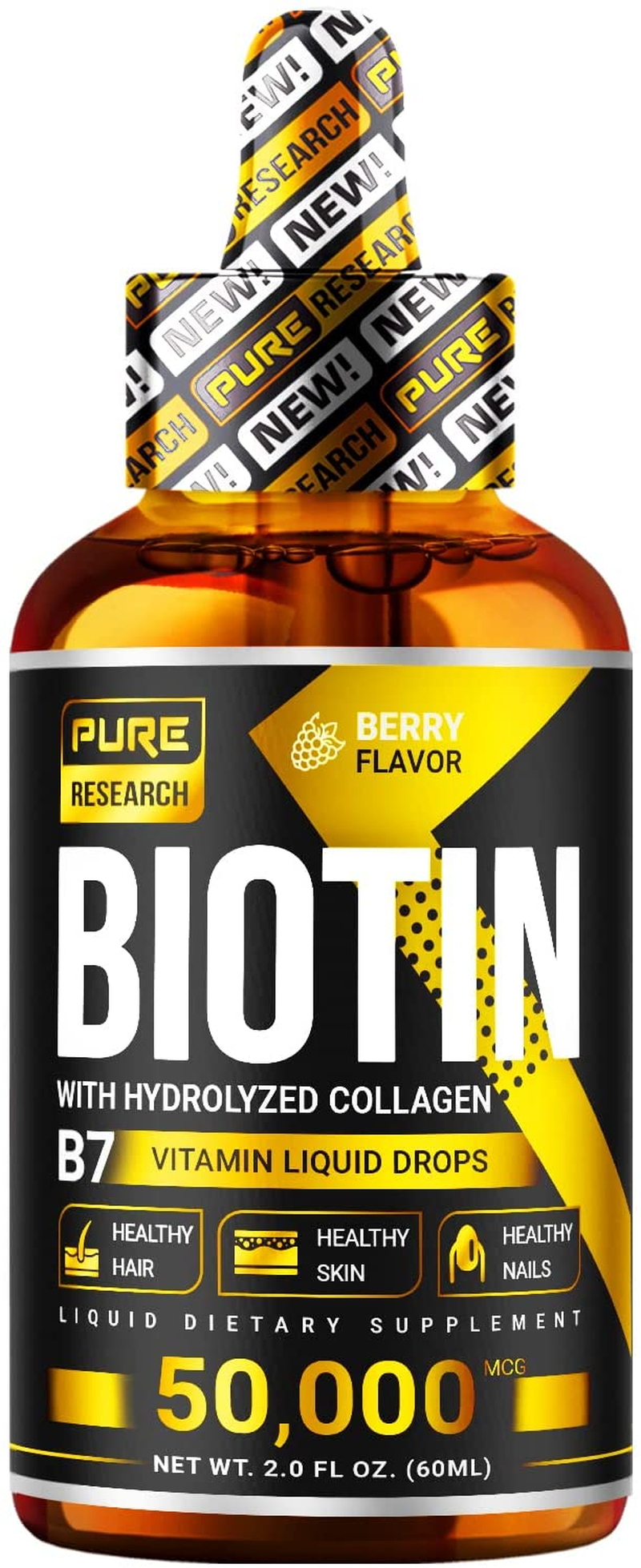 Biotin & Collagen Hair Growth Liquid Drops 50,000Mcg Supports Strong Nails, Glowing Skin, Healthy Hair Growth. Great Absorption (2Fl Oz)