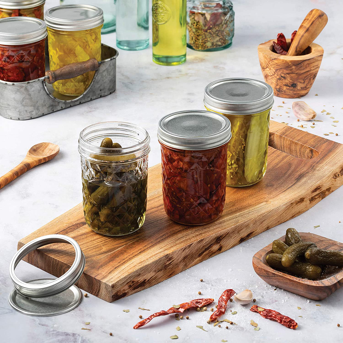 Quilted Wide Mouth Glass Mason Jars - 16-Ounce (6-Pack) Canning Jars with Lids and Bands, Chalkboard Labels, for Canning, Preserving, Pickling, Meal Prep, Jam, Jelly, Overnight Oats, Dishwasher Safe
