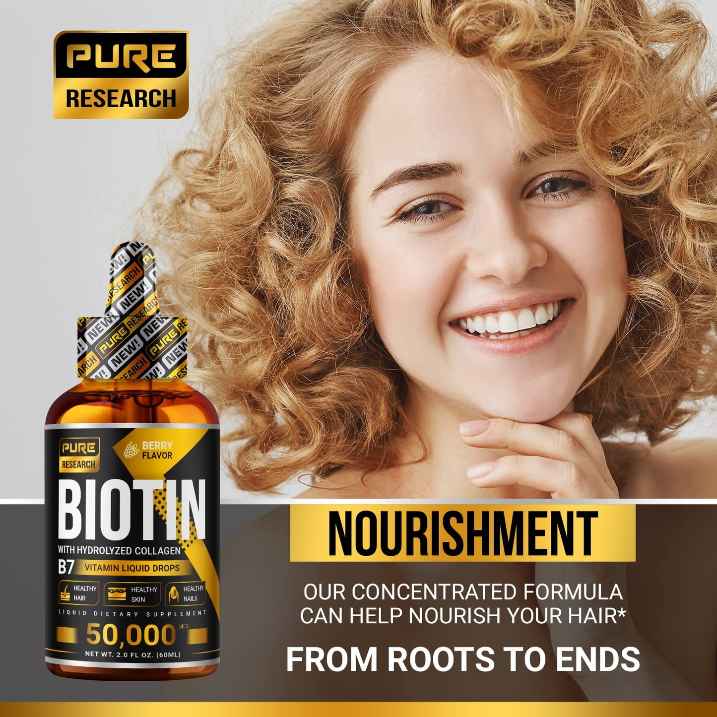 Biotin & Collagen Hair Growth Liquid Drops 50,000Mcg Supports Strong Nails, Glowing Skin, Healthy Hair Growth. Great Absorption (2Fl Oz)