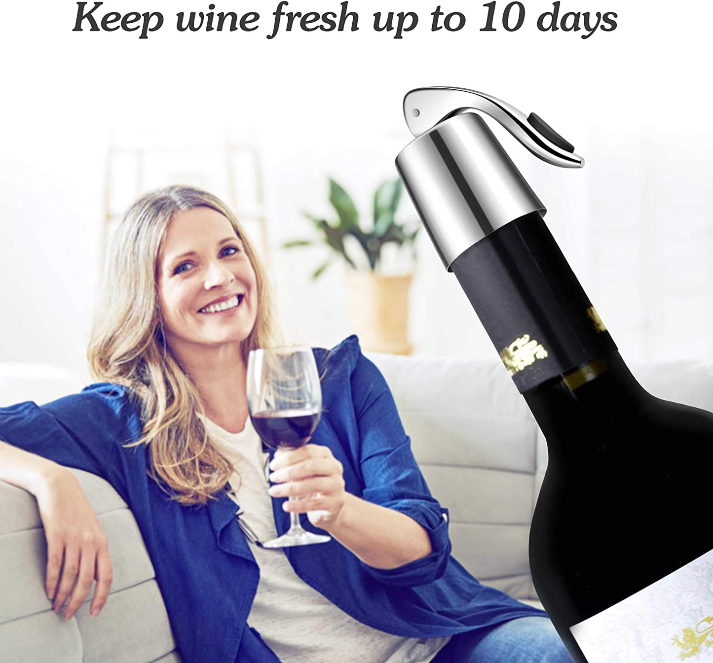 ERHIRY Wine Bottle Stopper Stainless Steel, Wine Bottle Plug with Silicone, Expanding Beverage Bottle Stopper, Reusable Wine Saver, Bottle Sealer Keeps Wine Fresh, Best Gift Accessories, Rose Gold…