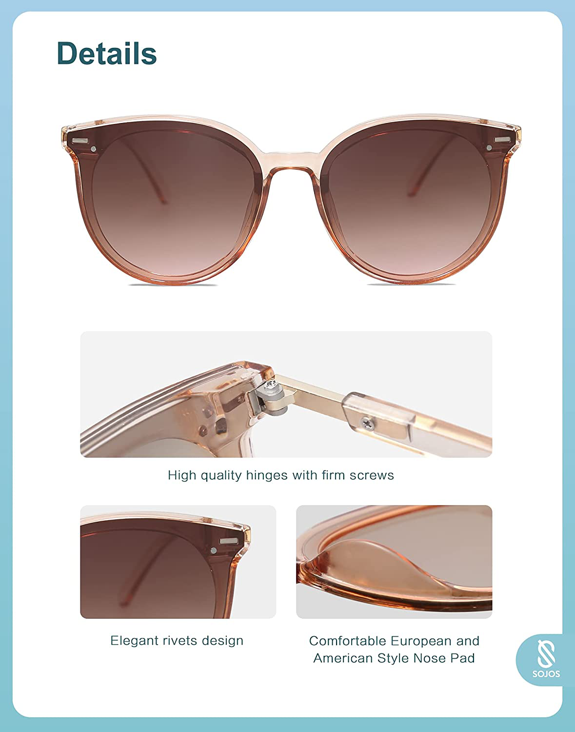 SOJOS Classic round Sunglasses for Women Men Retro Vintage Large Plastic Frame BLOSSOM SJ2067