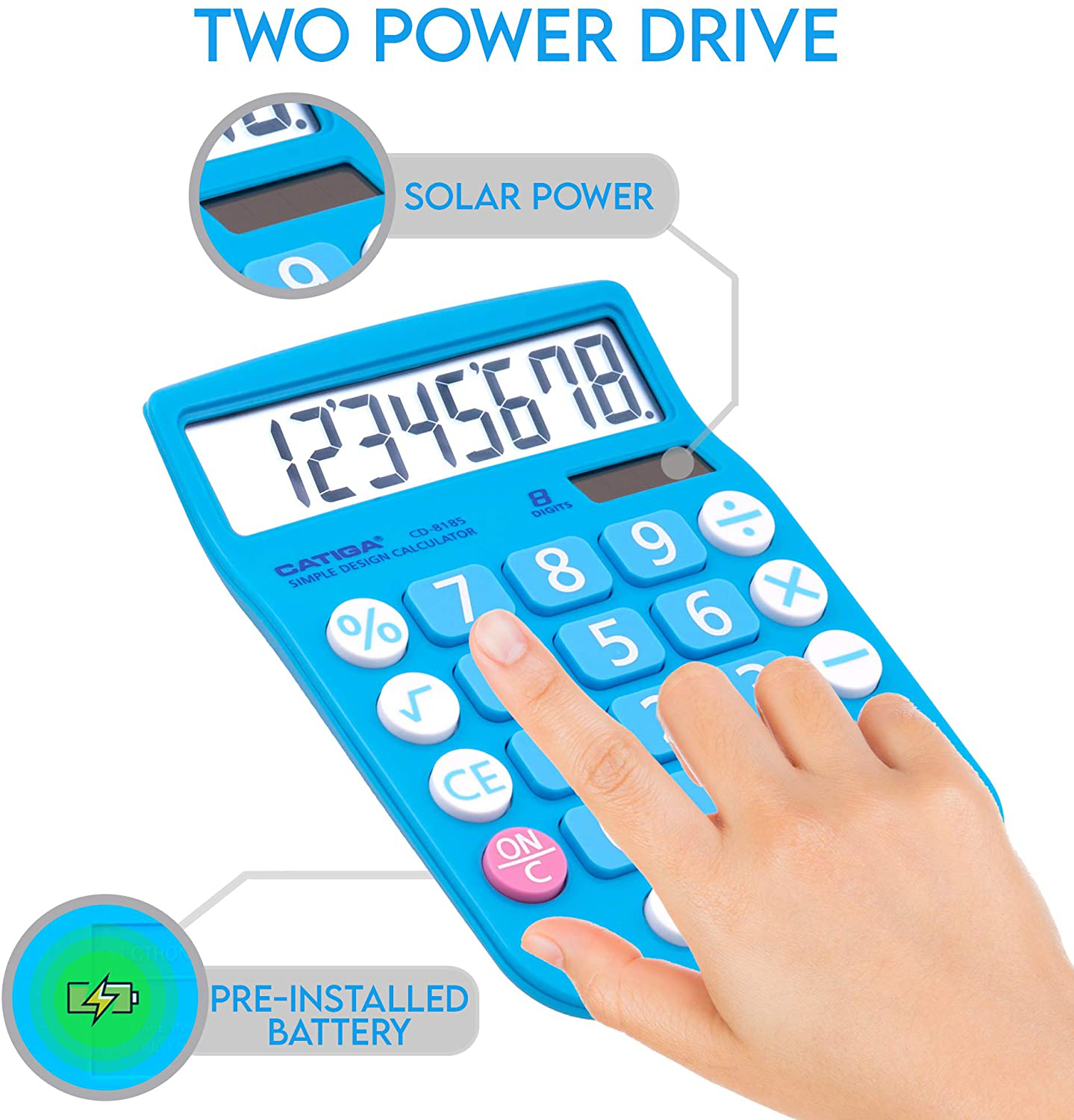 CATIGA CD-8185 Office and Home Style Calculator - 8-Digit LCD Display - Suitable for Desk and On The Move use. (Blue)