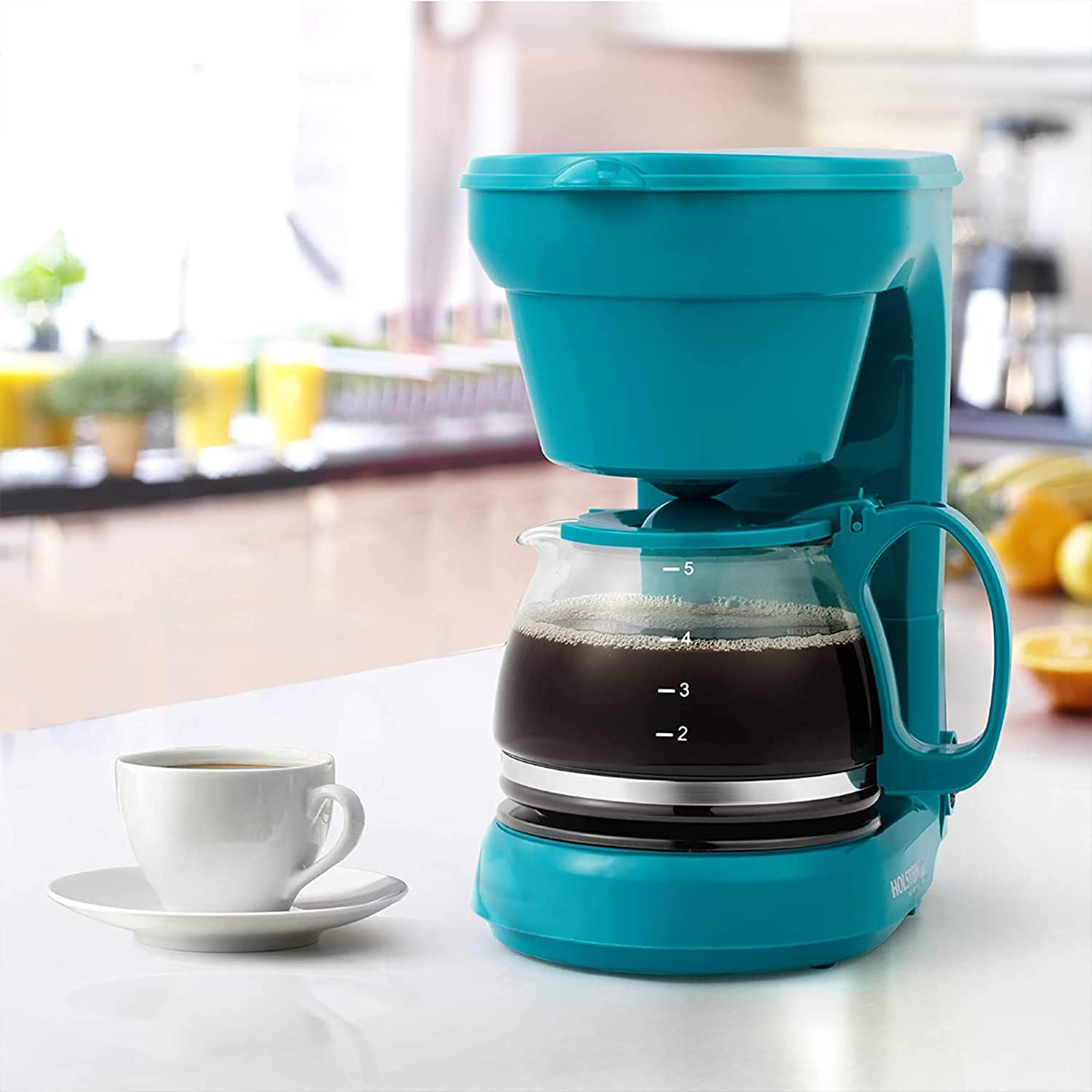 Holstein Housewares - 5-Cup Compact Coffee Maker, Teal - Convenient and User Friendly with Auto Pause and Serve Functions,Hh-0914701E