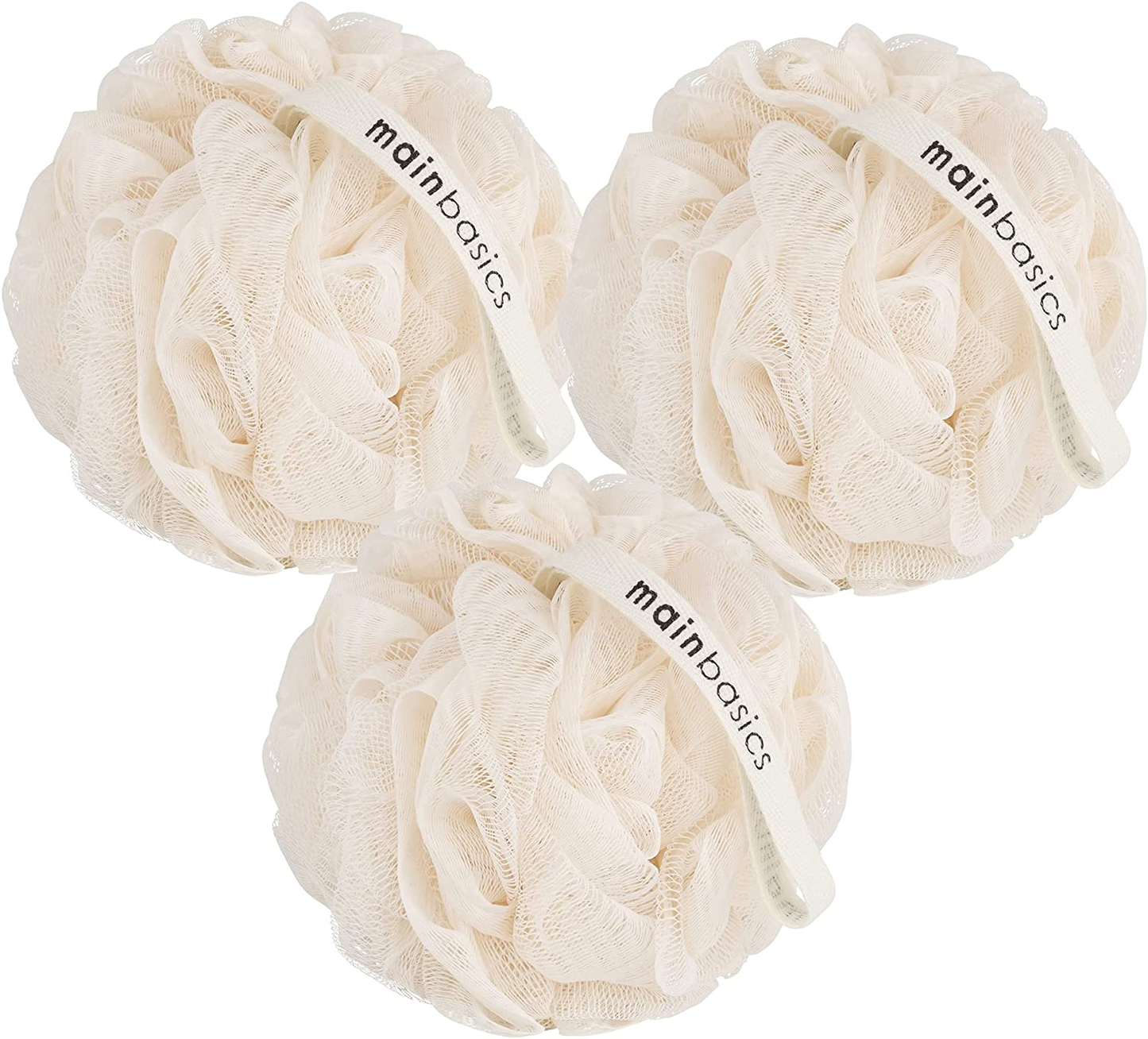 Charcoal-Infused Bath Shower Loofah Sponge Pouf Body Scrubber Exfoliator (Set of 3)