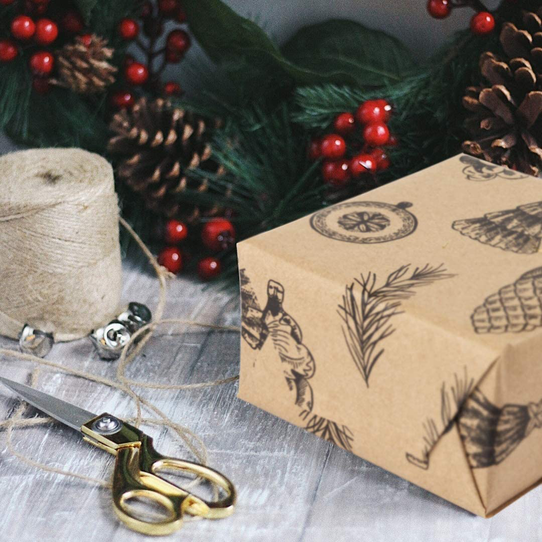 RUSPEPA Christmas Wrapping Paper - Christmas Elements Print Paper - 4 Roll-30Inch X 10Feet per Roll