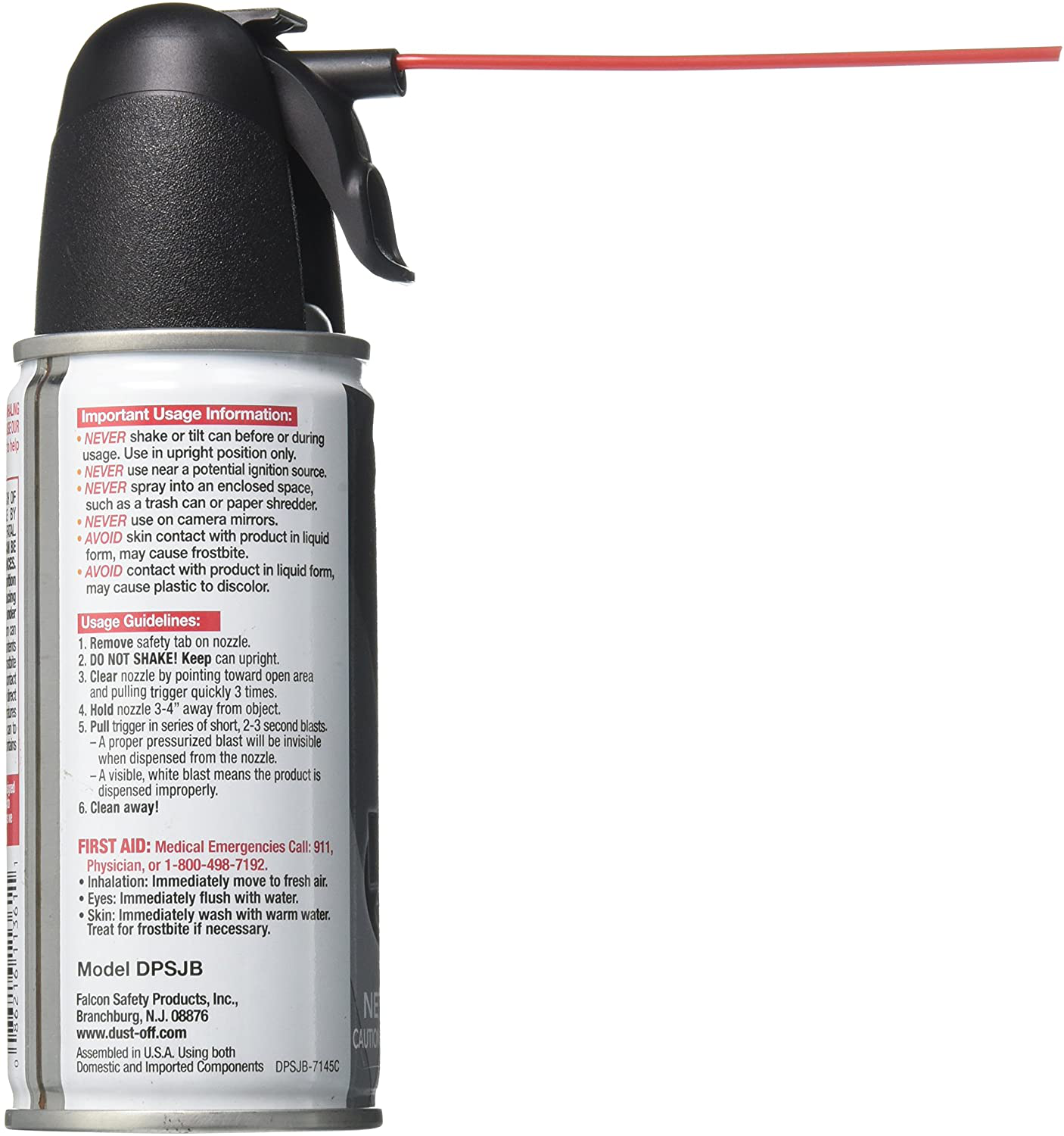 Falcon Dust, Off Compressed Gas (152a) Disposable Cleaning Duster, 1, Count, 3.5 oz Can (DPSJB),Black