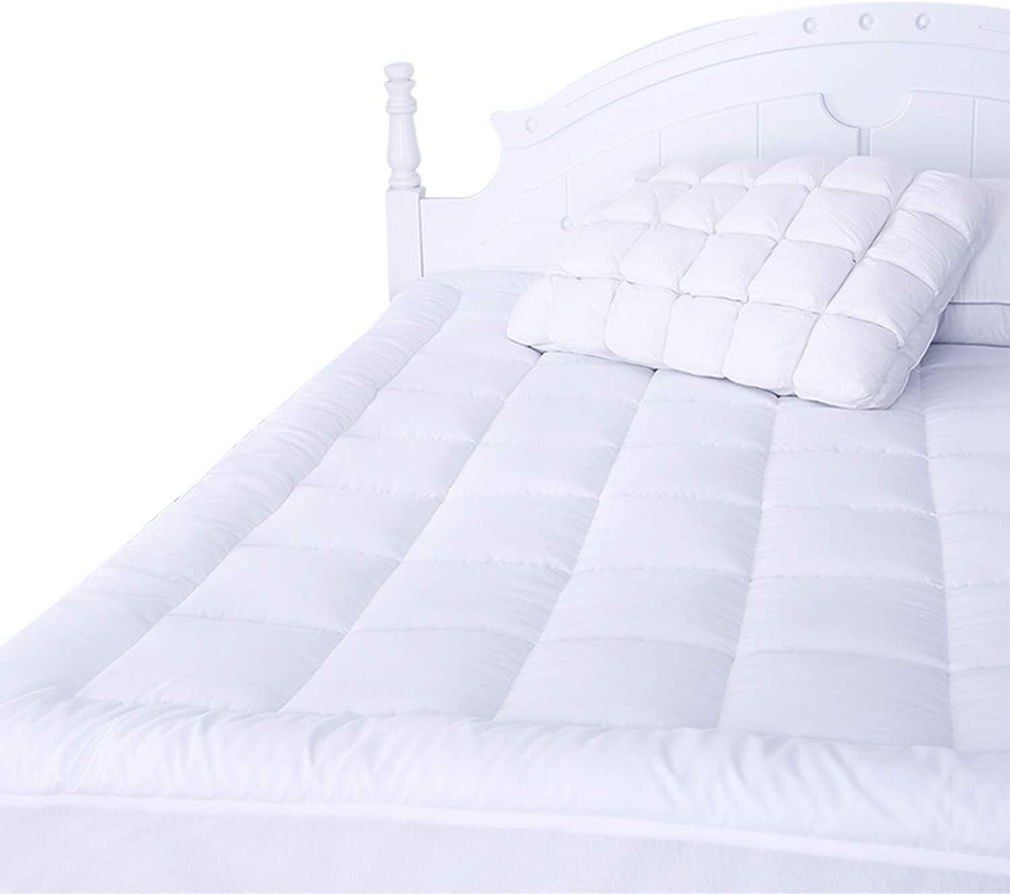 NALUKA Mattress Pad with Fitted Skirt, King Size Full Down Alternative Fiber Luxurious Mattress Topper Ultra Soft Mattress Protector (76''x80'')
