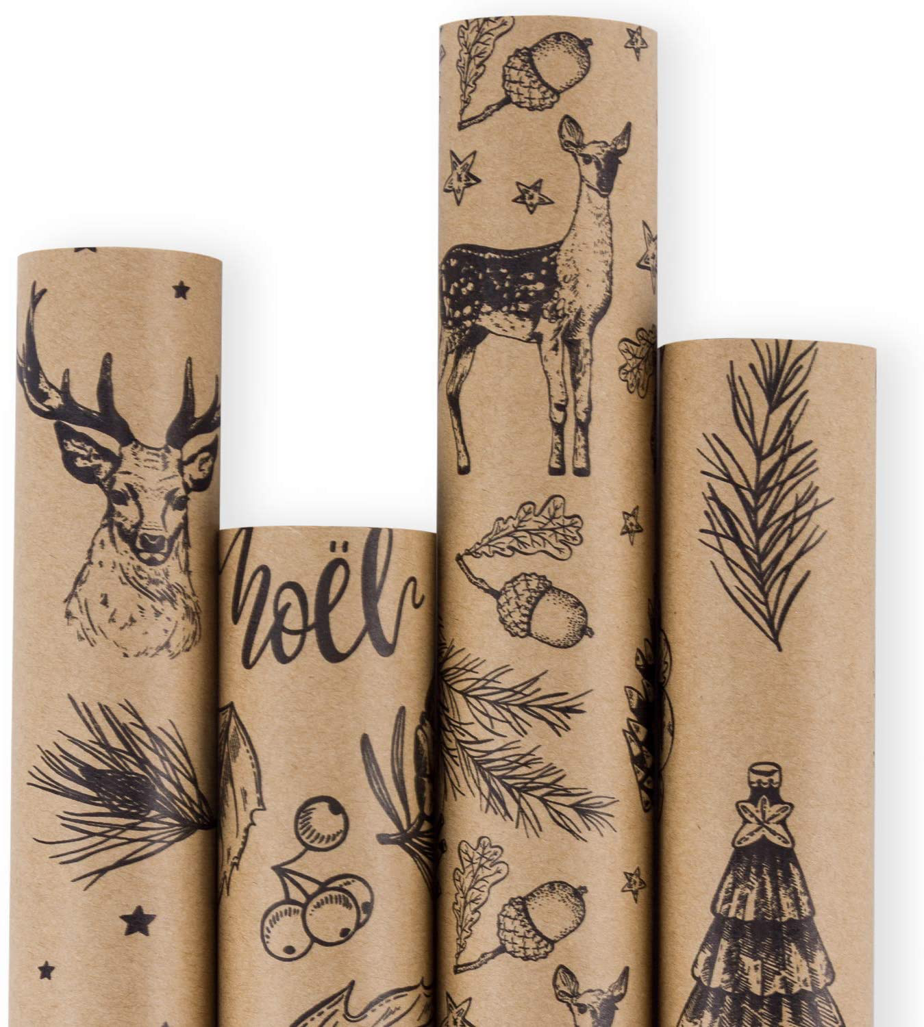 RUSPEPA Christmas Wrapping Paper - Christmas Elements Print Paper - 4 Roll-30Inch X 10Feet per Roll