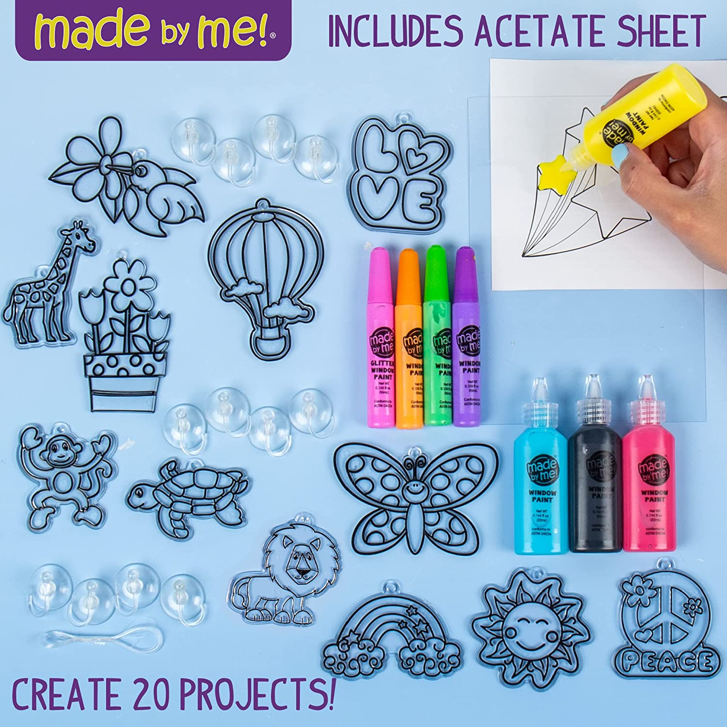 Made by Me Create Your Own Window Art - Paint Your Own Suncatchers - DIY Suncatchers - Arts and Craft Kits for Kids Ages 6, 7, 8, 9