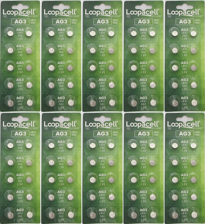 100 Pack LOOPACELL AG3 LR41 392 SR41SW 384 192 V384 V392 D384 D392 280-13 Alkaline Button Cell Battery