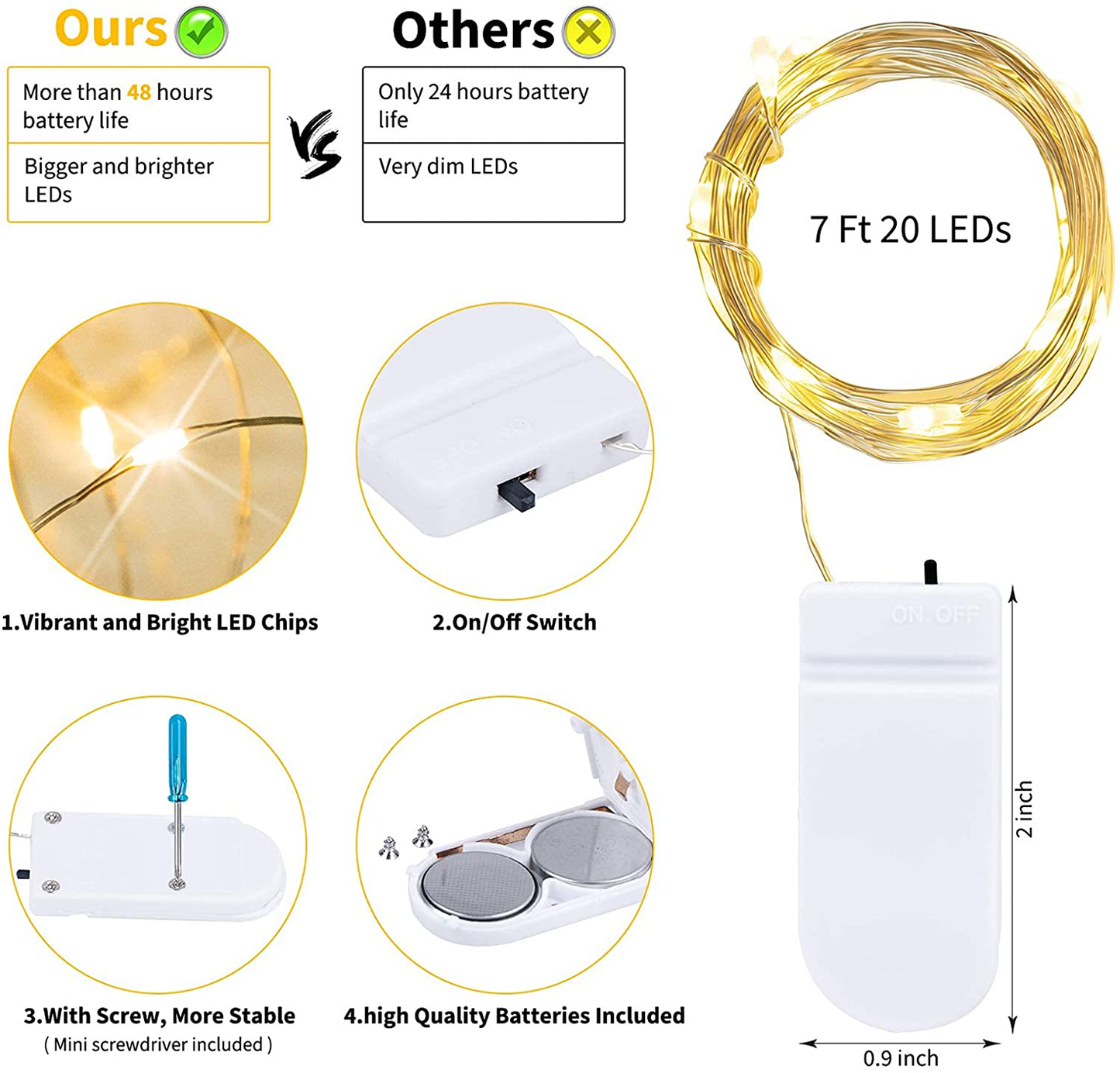 16 Pack Fairy Lights Battery Operated 7 Feet 20 Led Mini Firefly String Lights with Flexible Silver Wire for Wedding Centerpieces Mason Jar Craft Christmas Garlands Party Decorations, Warm