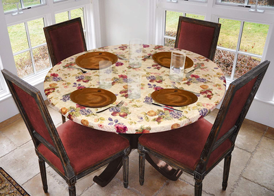 Covers For The Home Deluxe Elastic Edged Flannel Backed Vinyl Fitted Table Cover - Antique Fruit Pattern - Small Round - Fits Tables up to 40" - 44" Diameter
