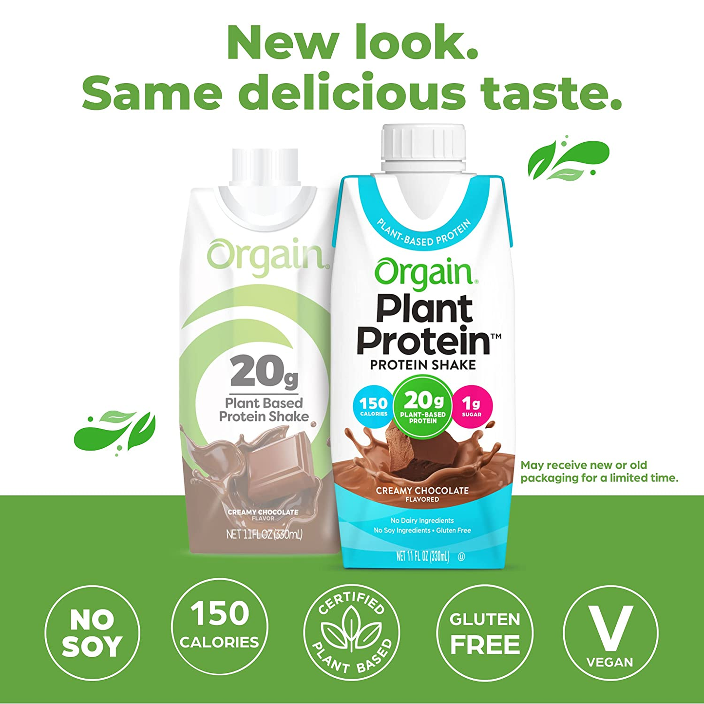 Orgain Vegan Protein Shakes, 20G of Plant Based Protein, Creamy Chocolate - Gluten Free, No Dairy, Soy, or Preservatives, No Added Sugar, 11 Fl Oz, 12 Count (Packaging May Vary)