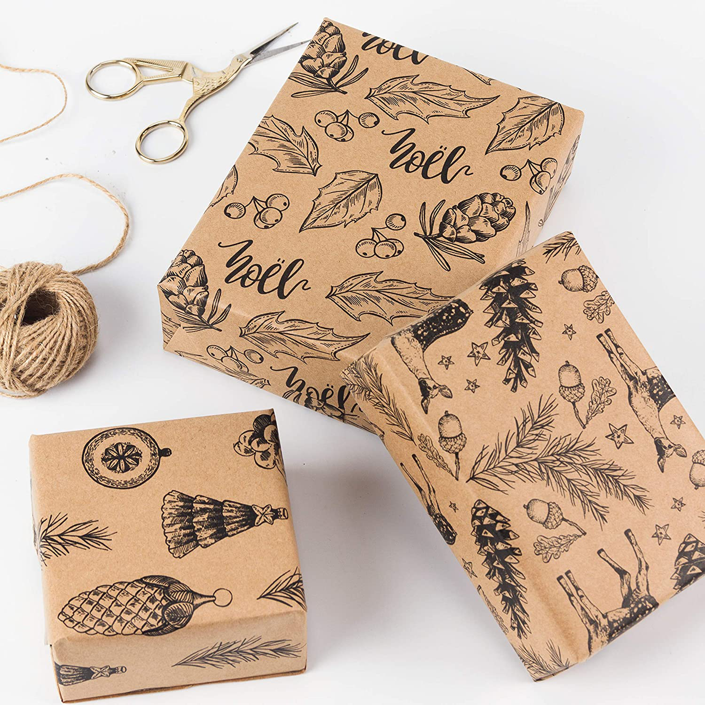 RUSPEPA Christmas Wrapping Paper - Christmas Elements Print Paper - 4 Roll-30Inch X 10Feet per Roll