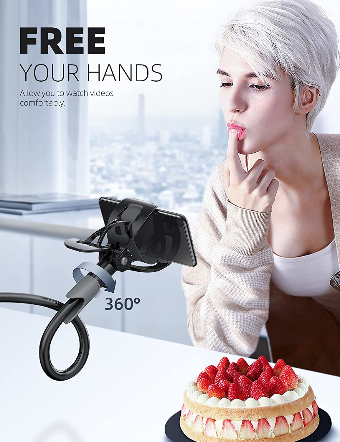 Phone Holder Bed Gooseneck Mount - Lamicall Cell Phone Clamp Clip for Desk, Flexible Lazy Long Arm Headboard Bedside, Overhead Mount Stand, Compatible with Phone 12 Mini 11 Pro Xs Max XR X 8 7 6 Plus