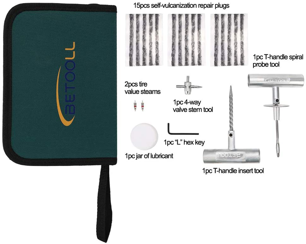 BETOOLL Tire Repair Kit for Car, Motorcycle, ATV, Jeep, Truck, Tractor Flat Tire Puncture Repair