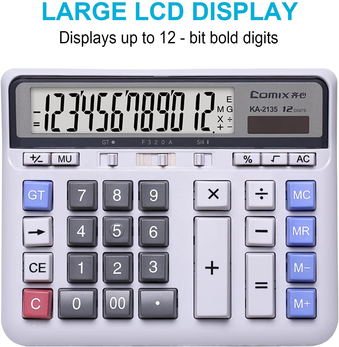 Comix Desktop Calculator Solar Battery Dual Power with 12-Digit Large LCD Display and Large Computer Keys Office Calculator for Home Office School